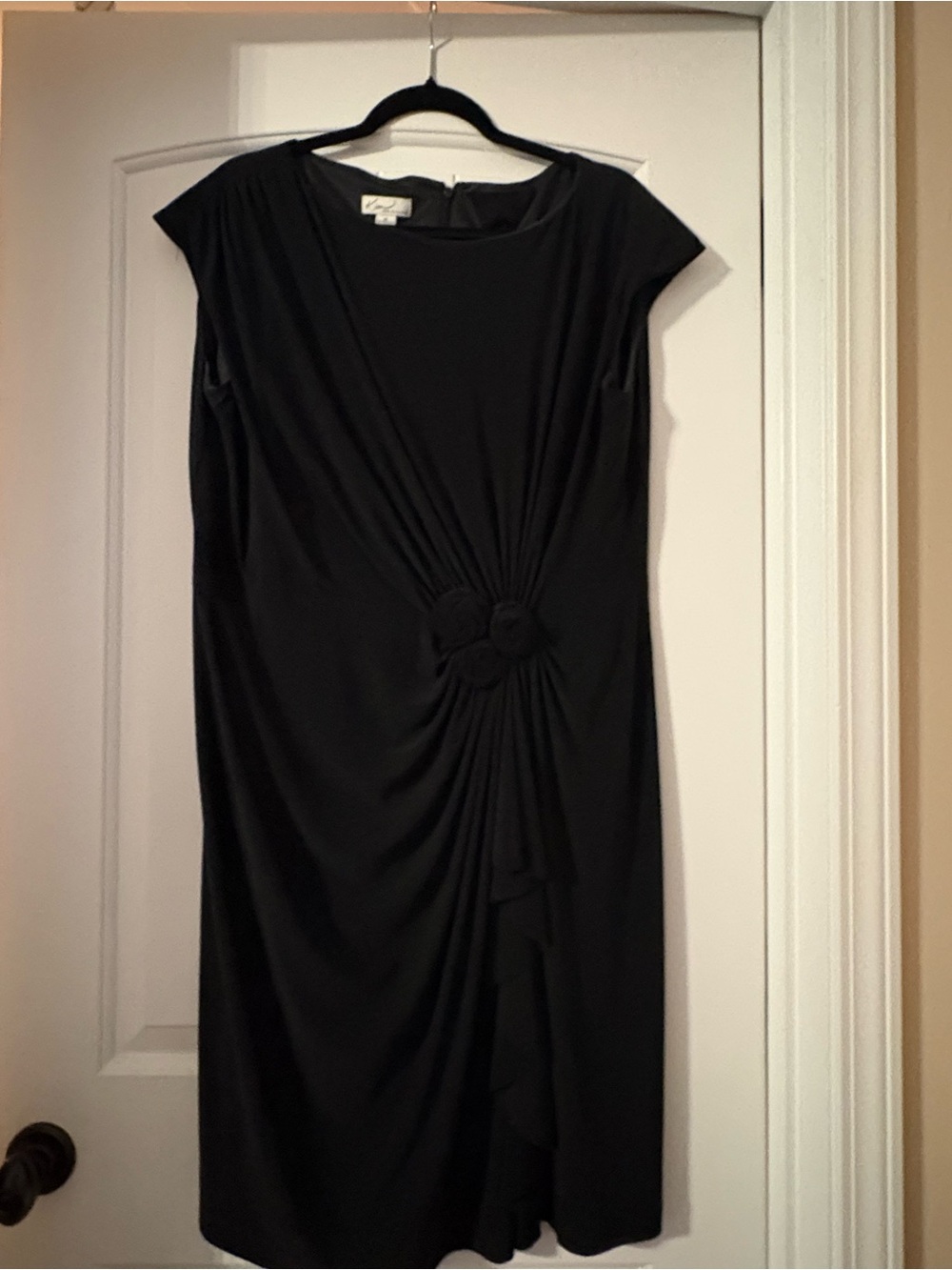 Kim Rogers Black Draped Midi Dress with Twist Detail